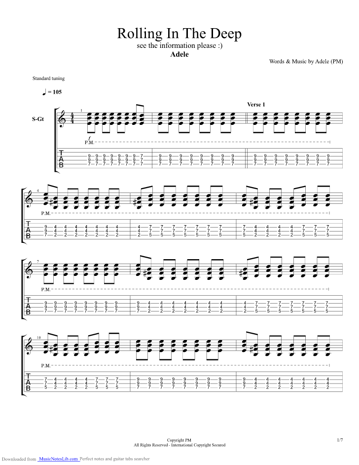 adele rolling in the deep guitar pro tab download
