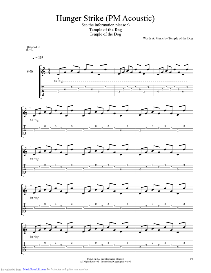 Hunger Strike Acoustic guitar pro tab by Temple Of The Dog