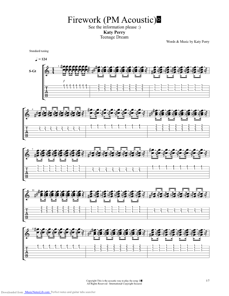 Firework Acoustic guitar pro tab by Katy Perry