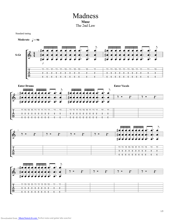 Madness guitar pro tab by Muse @ 