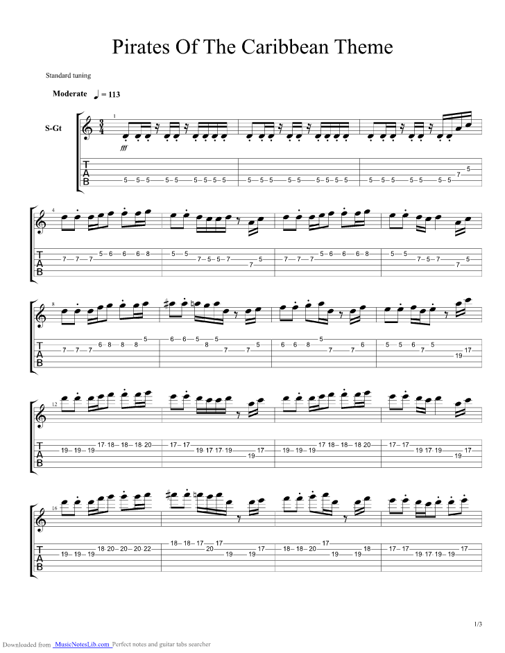 pirates of the caribbean theme song guitar pro tab download