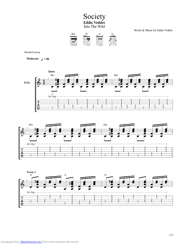 Society Guitar Pro Tab By Eddie Vedder Musicnoteslib Com