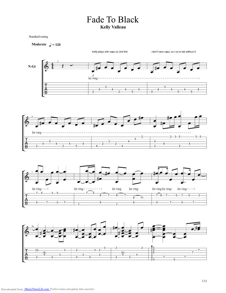 Guitar alliance guitar tabs 80's fade to black by metallica. 