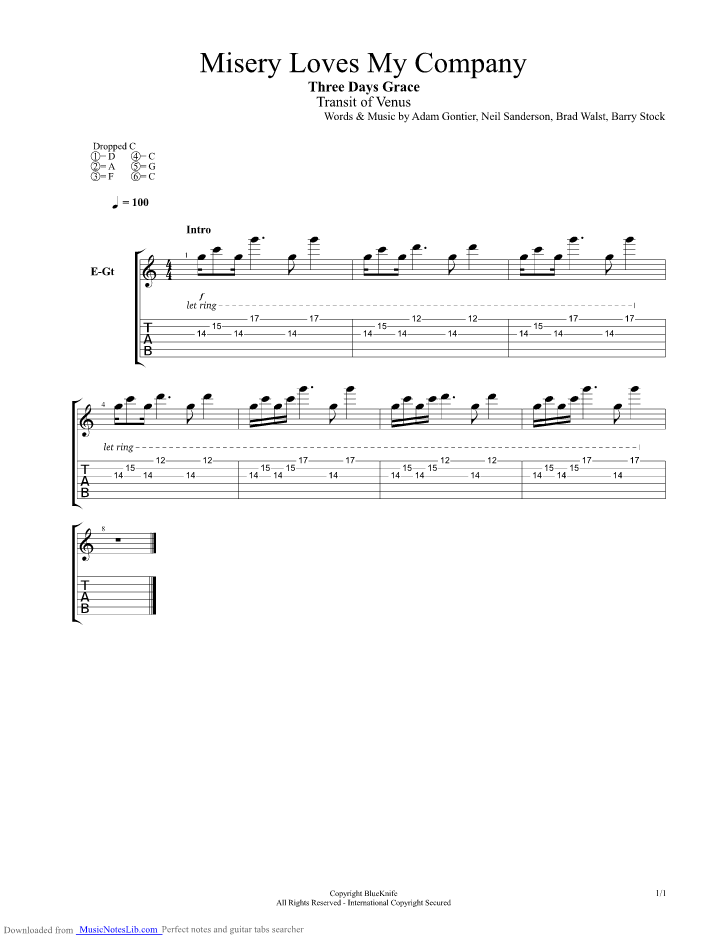 Misery Loves My Company Guitar Pro Tab By Three Days Grace