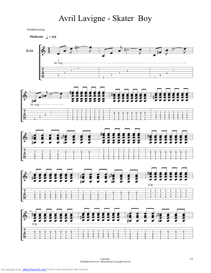 Sk Er Boi Guitar Pro Tab By Avril Lavigne Musicnoteslib Com