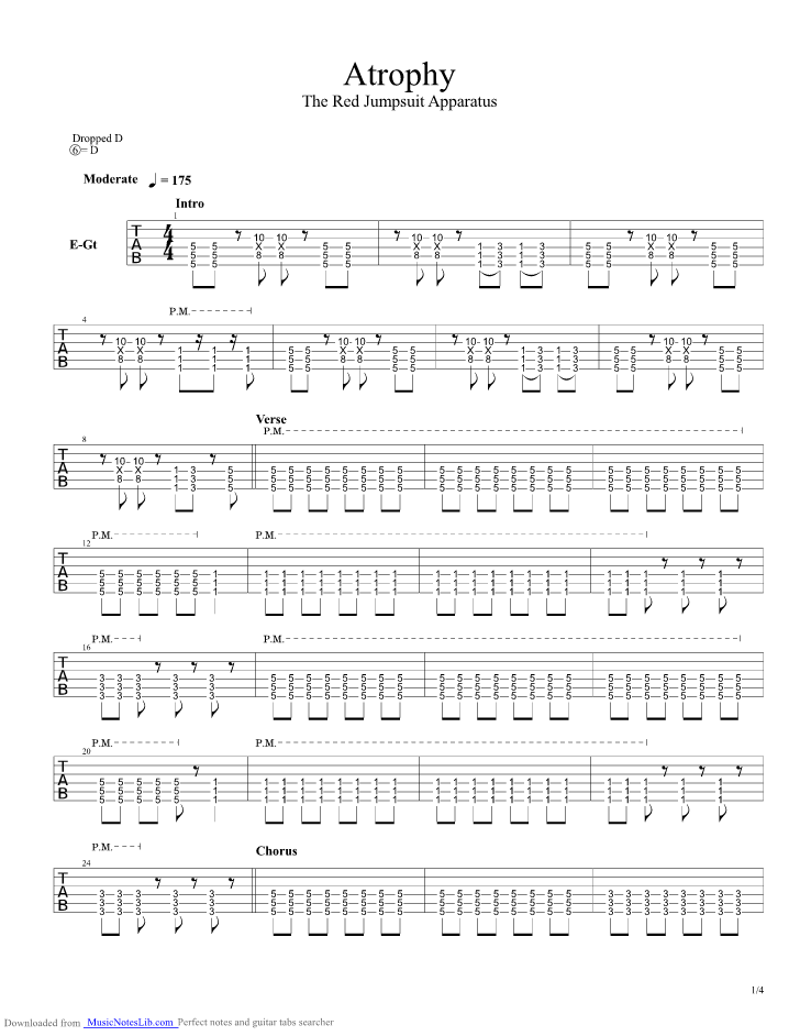 hebzuchtig Conflict Pigment Atrophy guitar pro tab by Red Jumpsuit Apparatus @ musicnoteslib.com