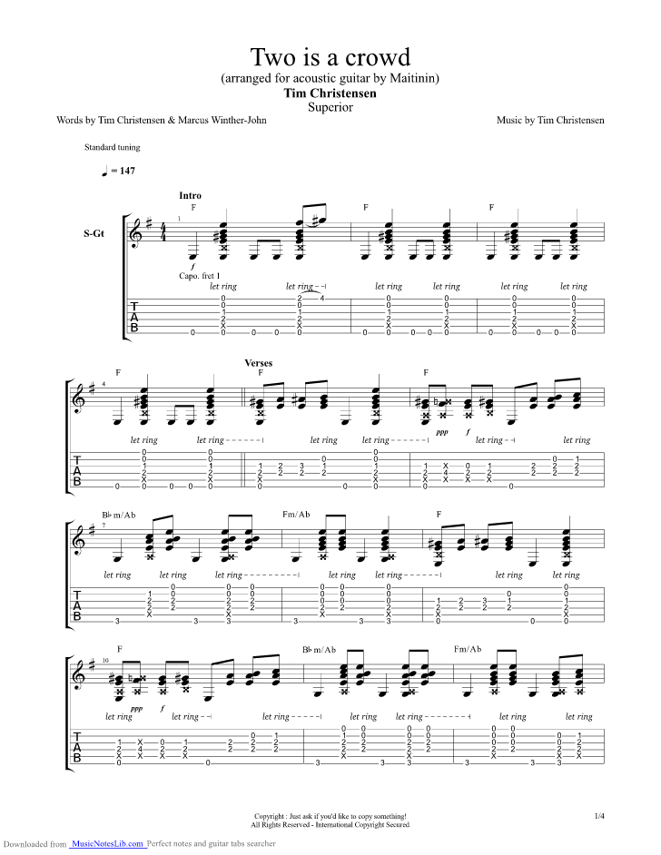 hed strand Trunk bibliotek Two Is A Crowd guitar pro tab by Tim Christensen @ musicnoteslib.com