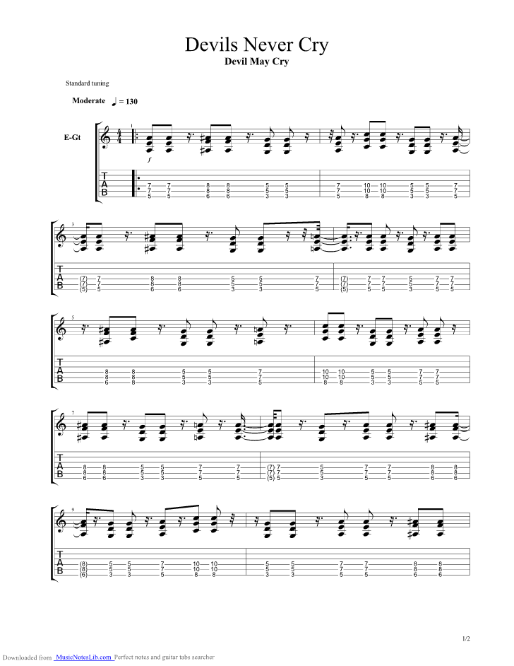 Devil May Cry 3 Devils Never Cry Guitar Pro Tab By Misc Computer Games Musicnoteslib Com