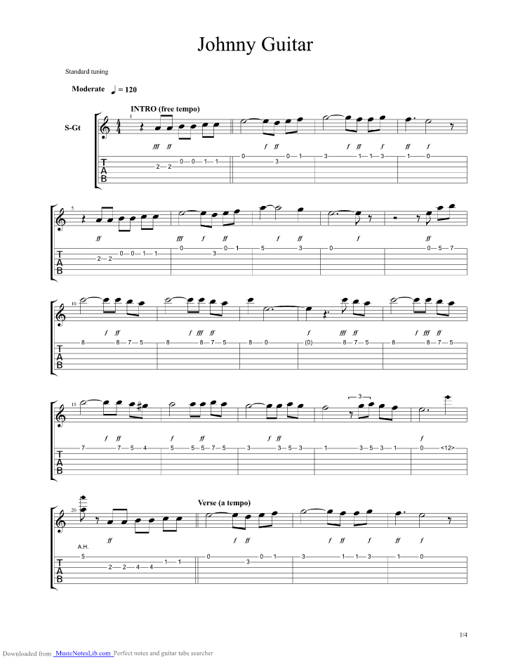 Johnny Guitar guitar pro tab by The Spotnicks ...