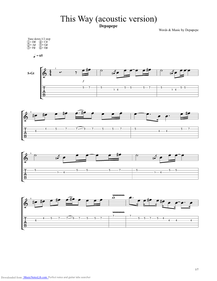 depapepe one guitar tab  pdf
