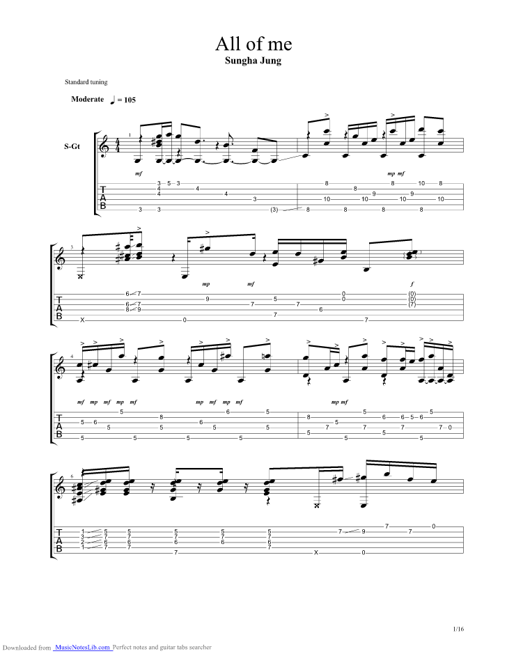Uforenelig Velsigne Glatte All Of Me guitar pro tab by Sungha Jung @ musicnoteslib.com