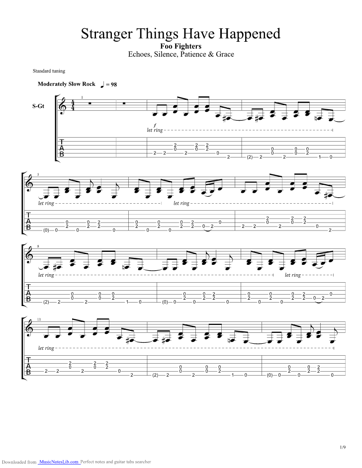 Stranger Things Have Happened Guitar Pro Tab By Foo Fighters Musicnoteslib Com