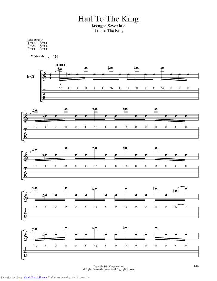 Hail To The King guitar pro tab by Avenged Sevenfold @ musicnoteslib.com