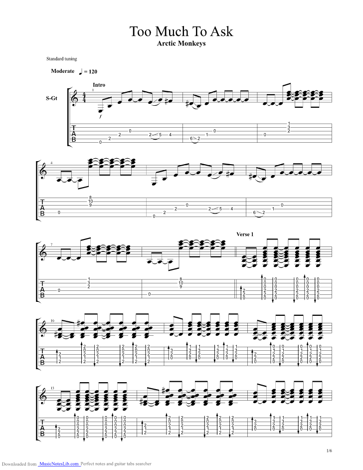 Too Much To Ask Guitar Pro Tab By Arctic Monkeys Musicnoteslib