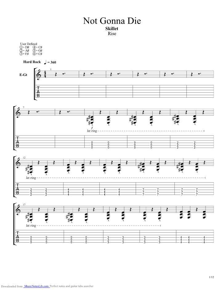 Not Gonna Die Guitar Pro Tab By Skillet Musicnoteslib Com.