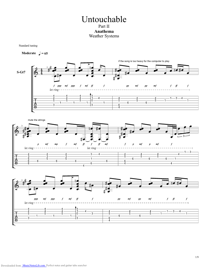 Untouchable Part guitar pro tab by Anathema @ 
