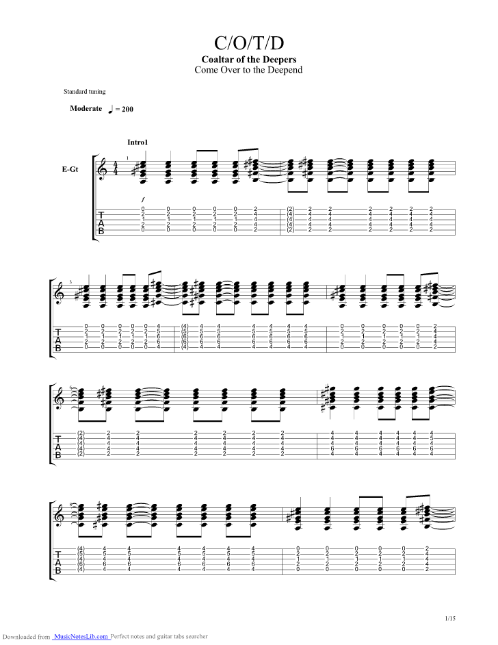 Cotd guitar pro tab by Coaltar Of The Deepers @ musicnoteslib.com