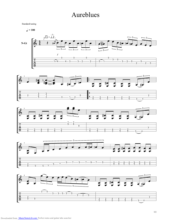 Aureblues guitar pro tab by Ablablas Les @ musicnoteslib.com