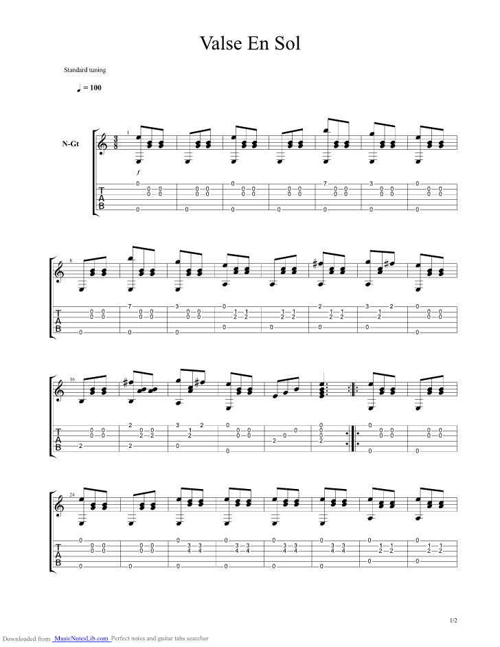 Valse In SOL guitar pro tab by Anonymous @ musicnoteslib.com