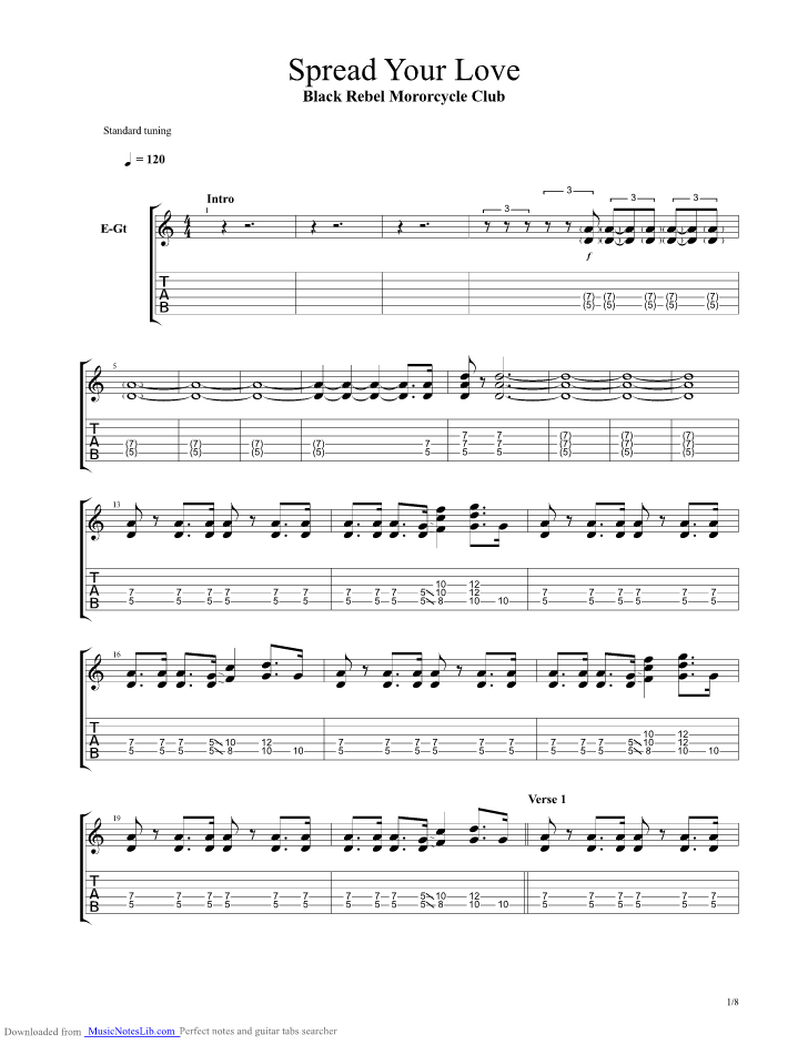 Spread Your Love guitar pro tab by Black Rebel Motorcycle Club @  