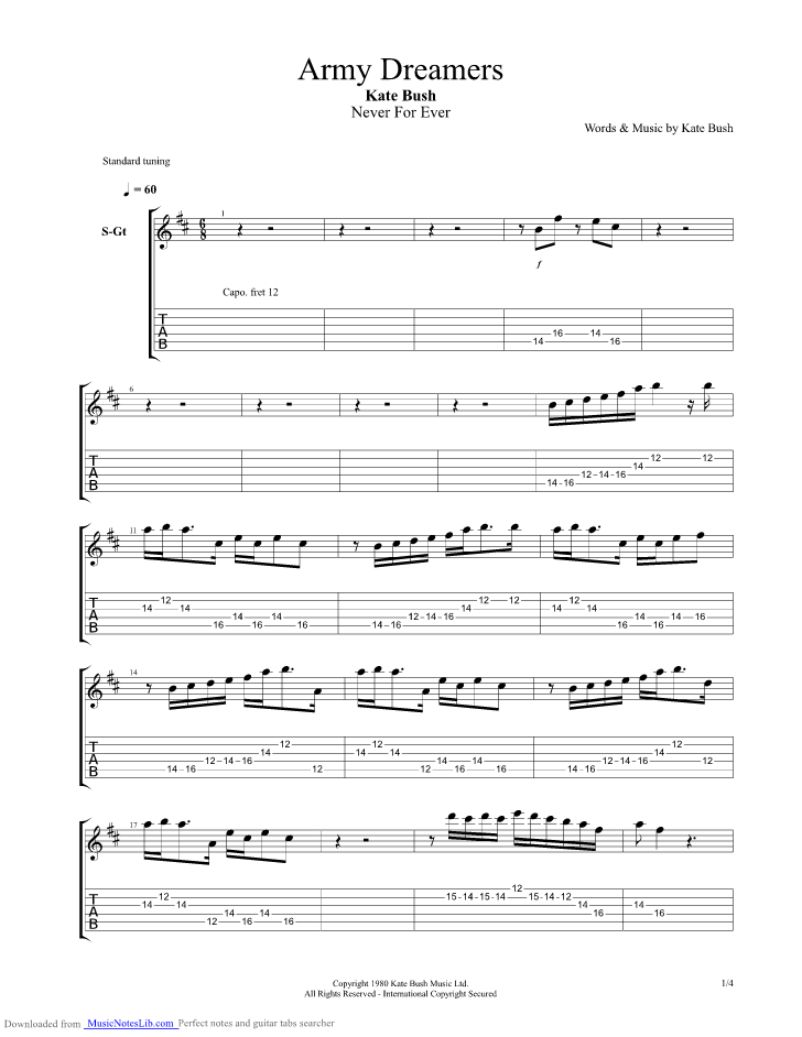 Army Dreamers guitar pro tab by Kate Bush @ musicnoteslib.com