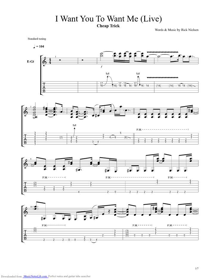 I Want You To Want Me Live guitar pro tab by Cheap Trick ...