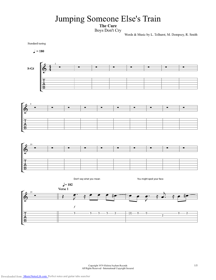 Jumping Someone Elses Train guitar pro tab by The Cure