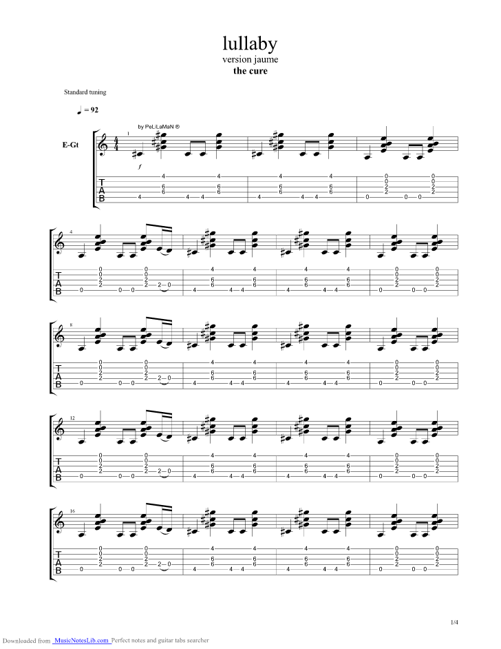 Lullaby guitar pro tab by The Cure @ musicnoteslib.com