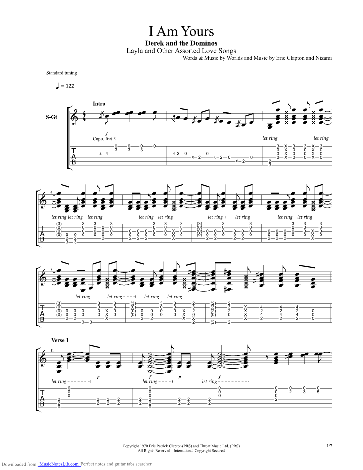 I Am Yours guitar pro tab by Derek and The Dominos @ musicnoteslib.com