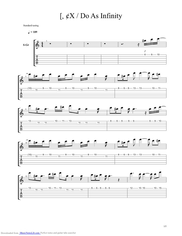 Fukai Mori guitar pro tab by Do as Infinity @ musicnoteslib.com