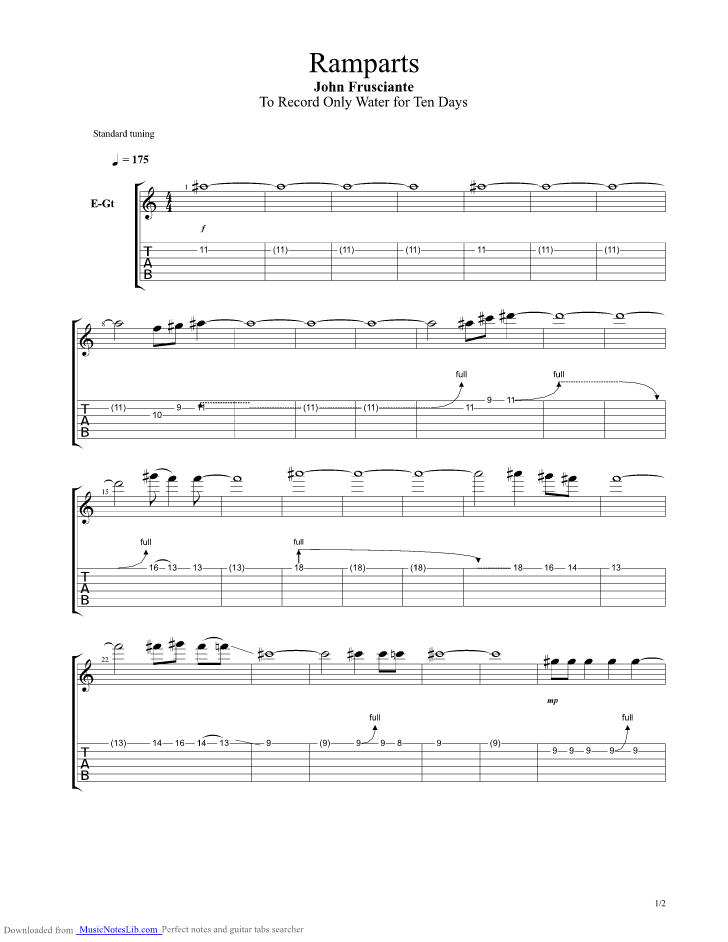 Ramparts guitar pro tab by John Frusciante @ musicnoteslib.com