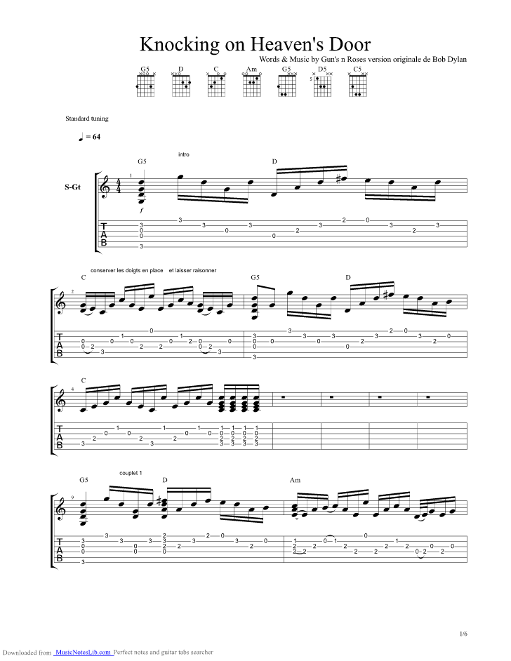 Песня knocking on heaven s. Knocking on Heaven's Door Ноты. Guns n' Roses - Knockin' on Heaven's Door. Bob Dylan Knockin' on Heaven's Door. Guns n Roses Ноты для гитары.