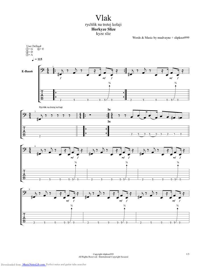 Vlak guitar pro tab by Horkyze Slize @ musicnoteslib.com