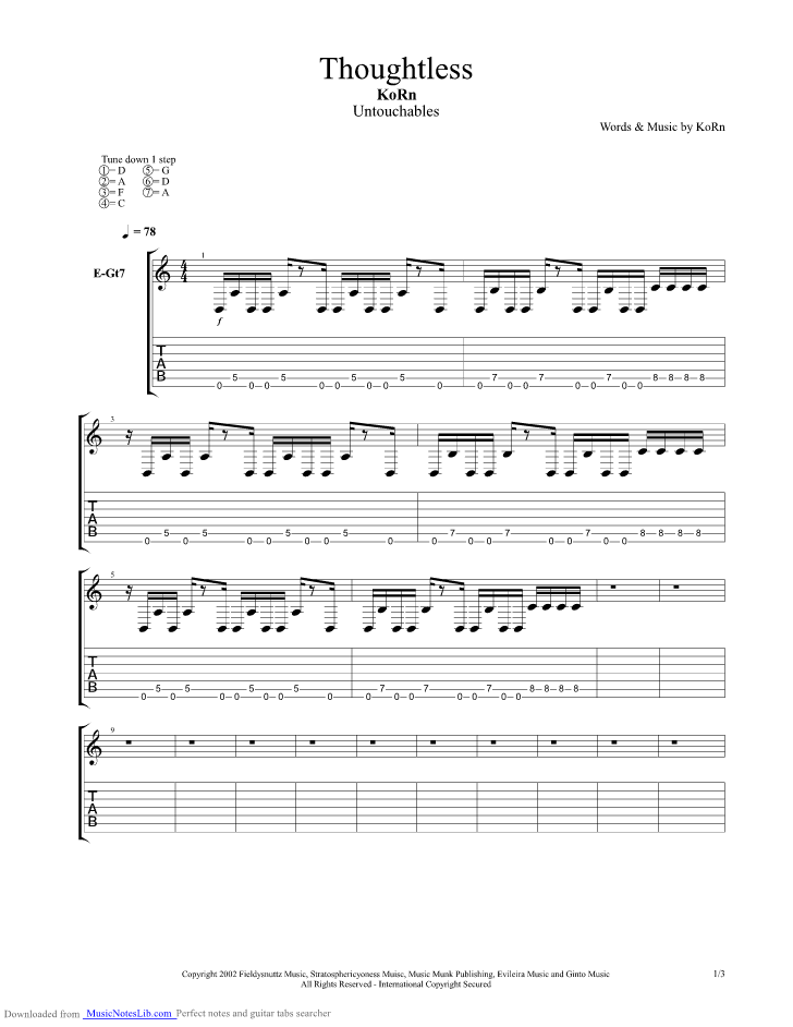 Thoughtless Guitar Pro Tab By Korn @ Musicnoteslib.com