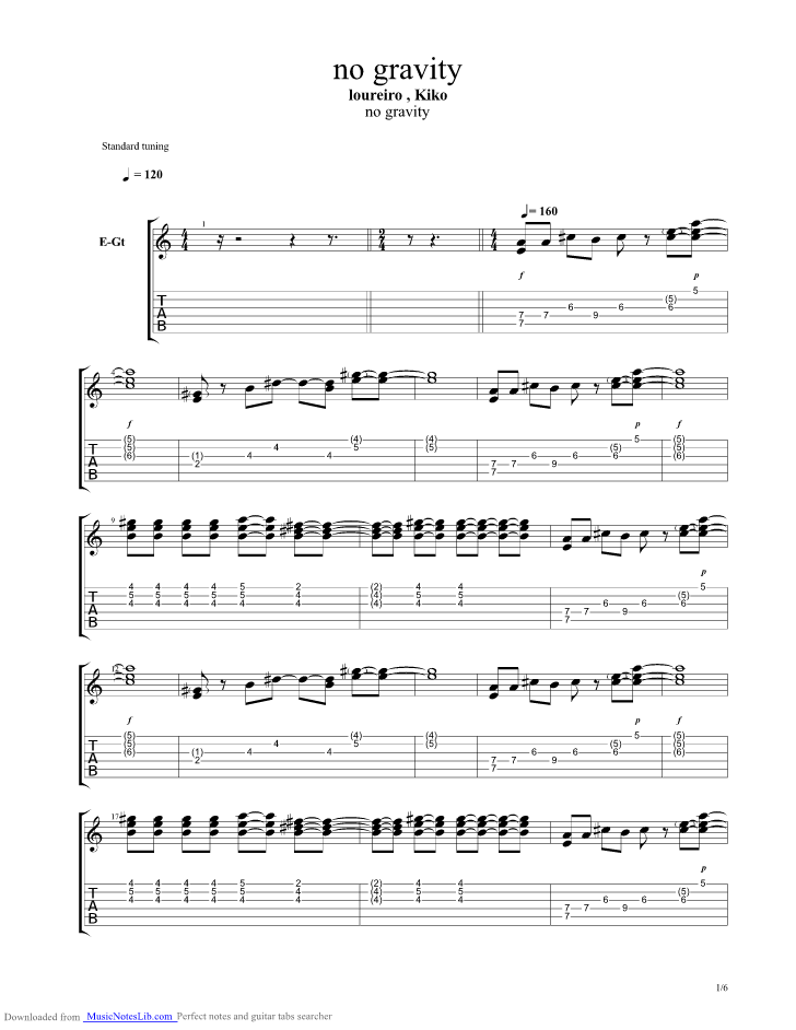 No Gravity guitar pro tab by Loureiro Kiko @ musicnoteslib.com