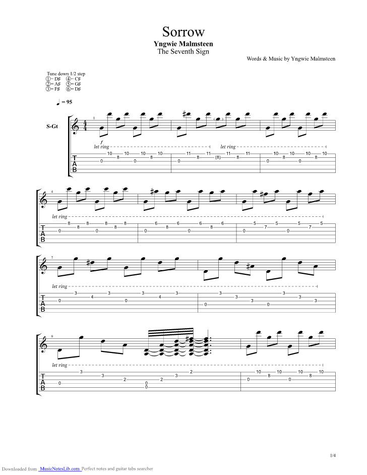 Sorrow guitar pro tab by Malmsteen Yngwie @ musicnoteslib.com