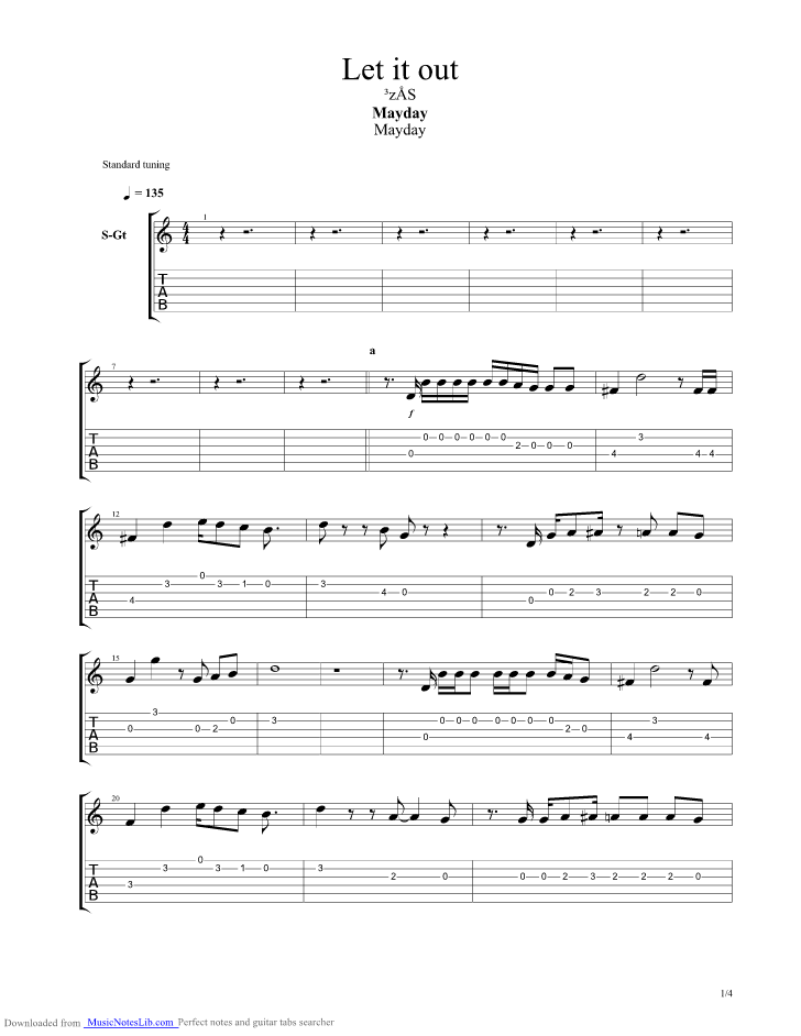 Let it out guitar pro tab by Mayday @ musicnoteslib.com