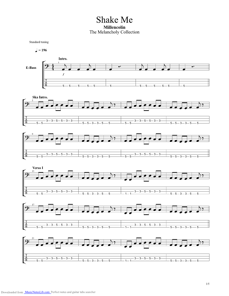 Shake Me guitar pro tab by Millencolin @ musicnoteslib.com