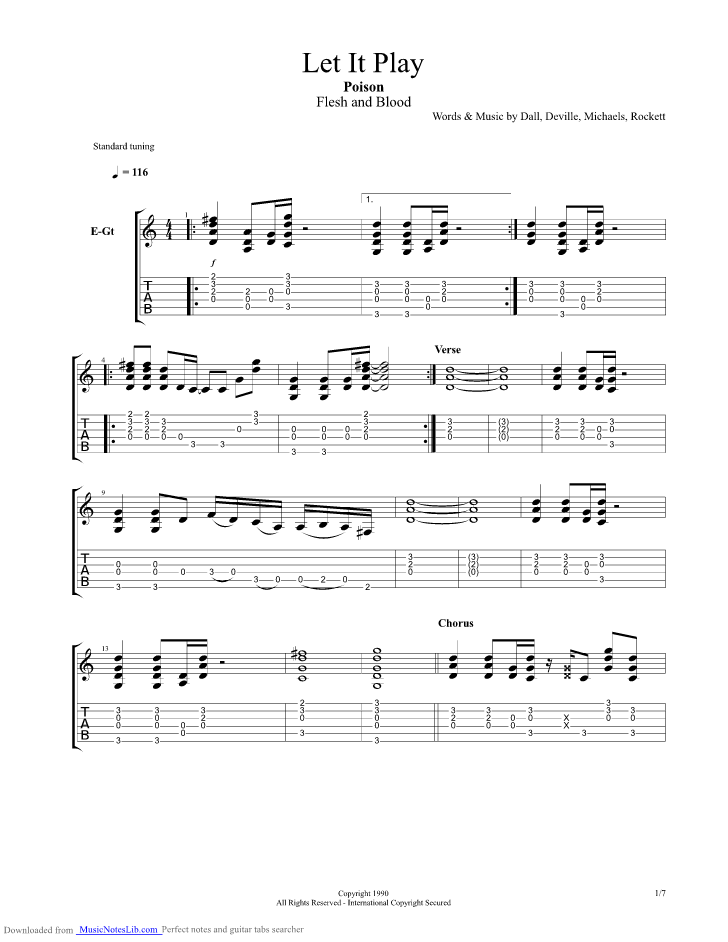 Let It Play guitar pro tab by Poison @ musicnoteslib.com