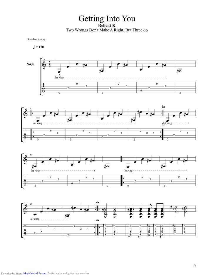 Getting Into You guitar pro tab by Relient K @ musicnoteslib.com