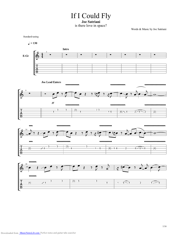 If I Could Fly guitar pro tab by Joe Satriani @ musicnoteslib.com