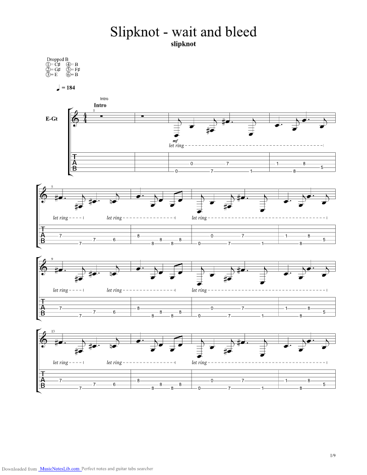 Wait And Bleed Guitar Pro Tab By Slipknot @ Musicnoteslib.com