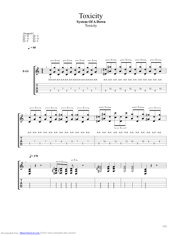 Toxicity guitar pro tab by System of a down @ musicnoteslib.com