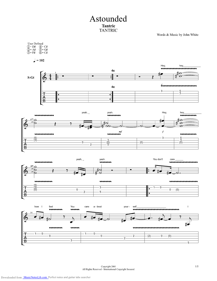 Astounded guitar pro tab by Tantric @ musicnoteslib.com
