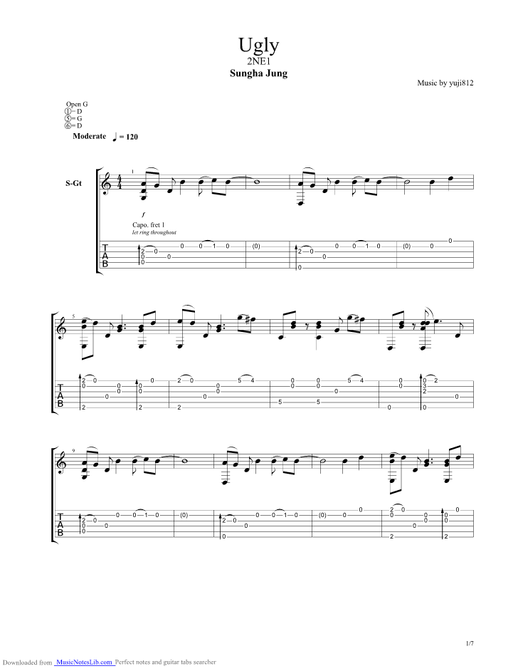 Ugly guitar pro tab by Sungha Jung @ musicnoteslib.com