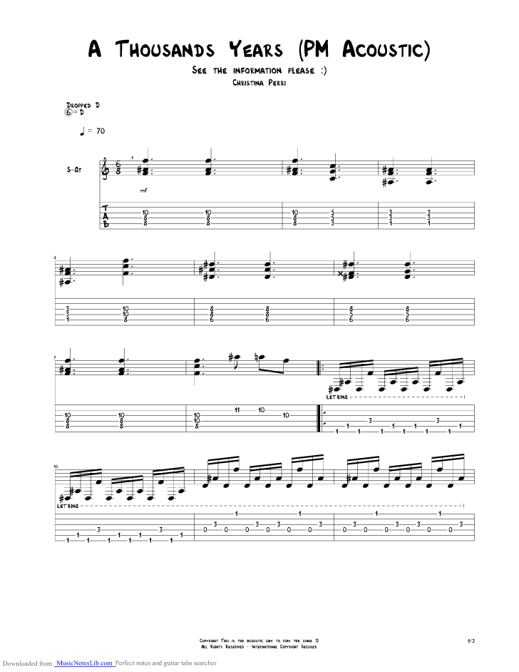 Guitar sheet music for a thousand years by christina perri A Thousand Years Acoustic Guitar Pro Tab By Christina Perri Musicnoteslib Com