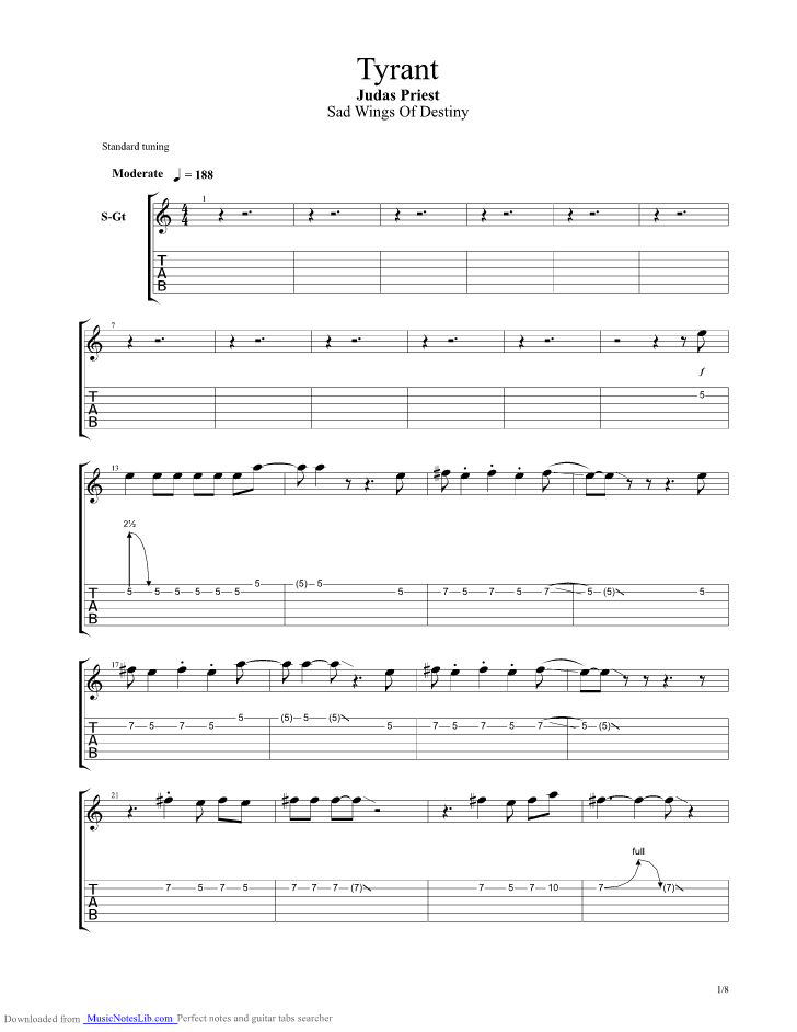 Tyrant guitar pro tab by Judas Priest @ musicnoteslib.com