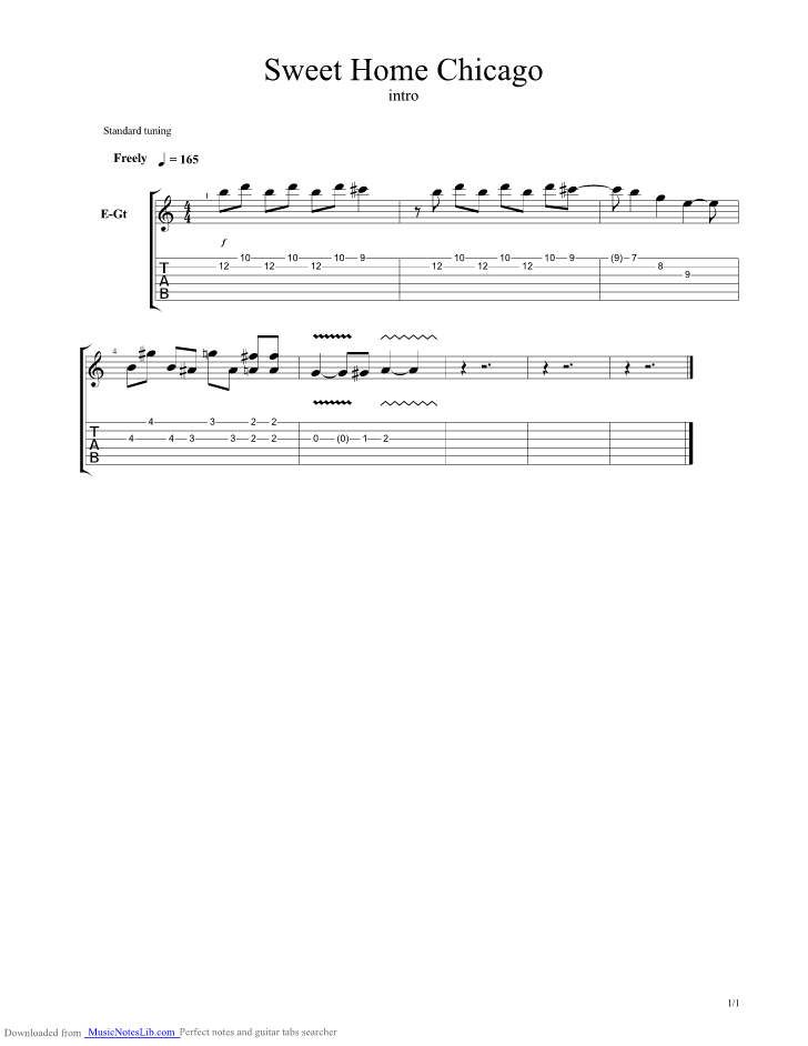 Sweet Home Chicago guitar pro tab by Blues Brothers @ musicnoteslib.com
