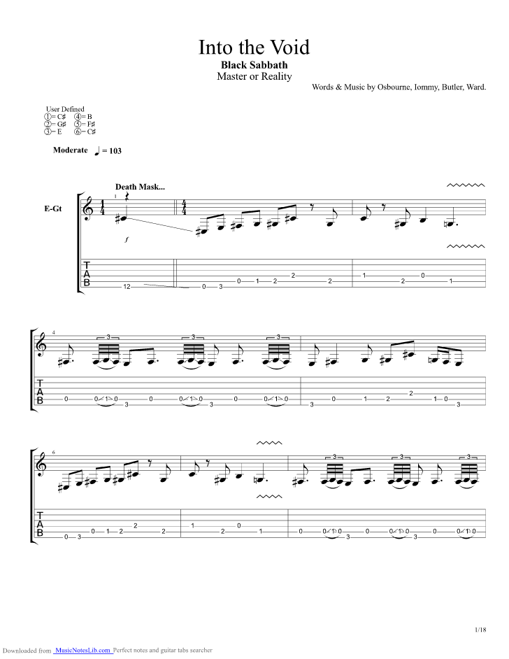 Death Mask Into The Void guitar pro tab by Black Sabbath ...