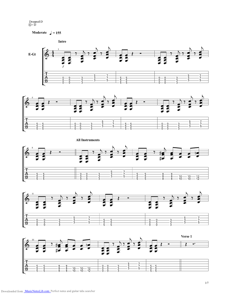 Animals guitar pro tab by Nickelback @ musicnoteslib.com